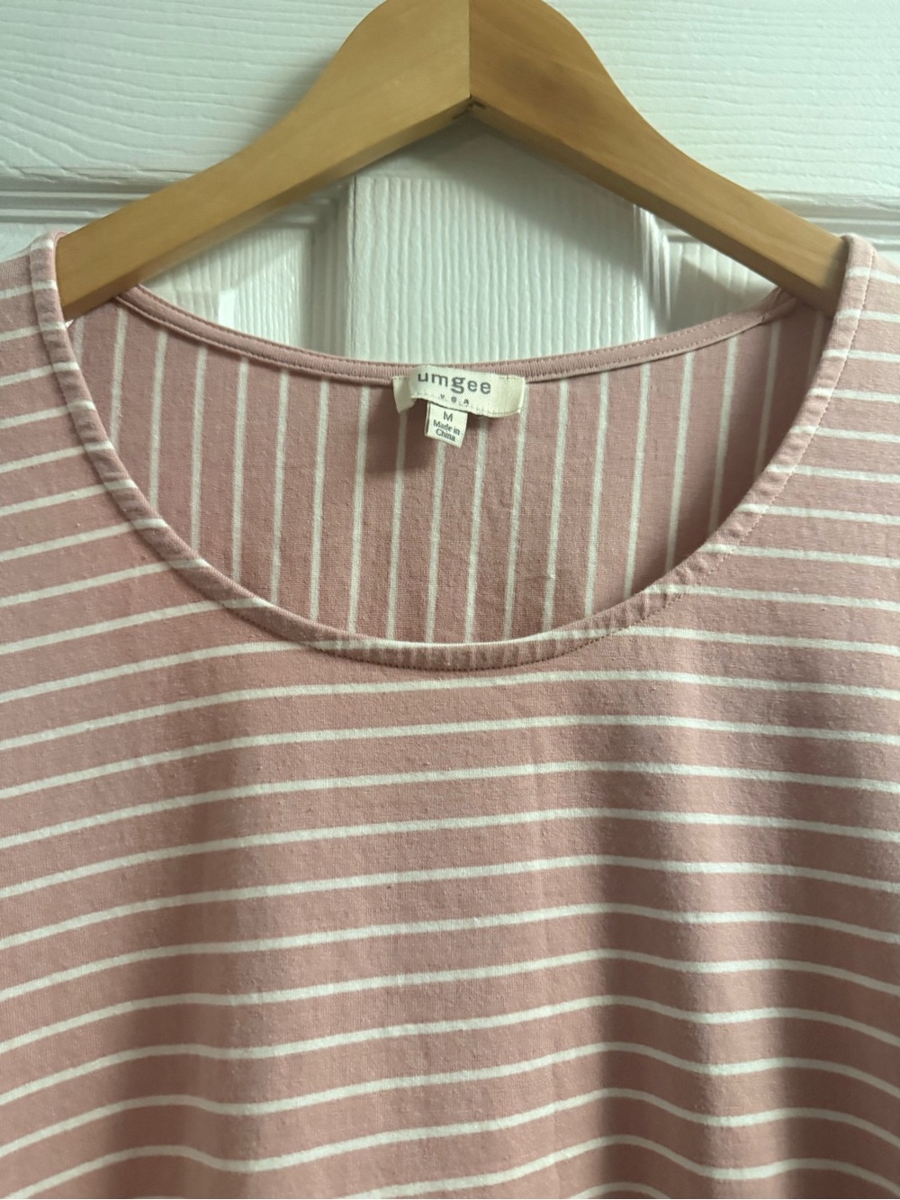 Umgee Pink White Stripe Mini Dress Short Puff Sleeves Round Neck Medium - Picture 3 of 8